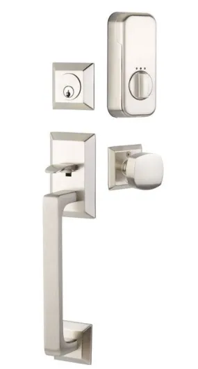 Emtek Single Cylinder Transitional Heritage Sectional Handleset EMPowered Motorized Smart Lock Upgrade With Breslin Lever