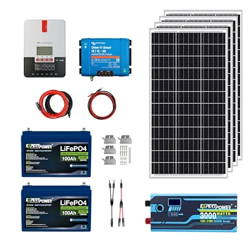 ExpertPower 2.5KWH 12V Solar Panel Kit | LiFePO4 12V 100Ah, 400W Solar Panels, 30A MPPT Solar Controller, 30A DC-DC Charger, 3KW Pure Sine Wave Inverter Charger | RV, Trailer, Camper, Marine, Off Grid