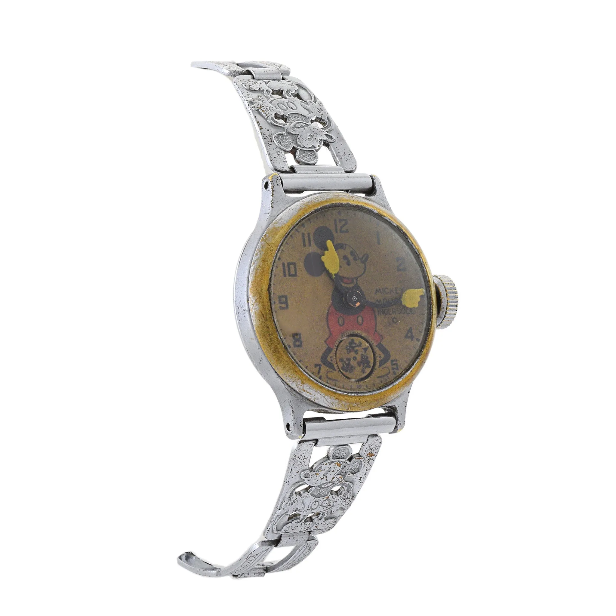 Extremely Rare 1930's Ingersoll Mickey Mouse Watch Two Tone Original Bracelet