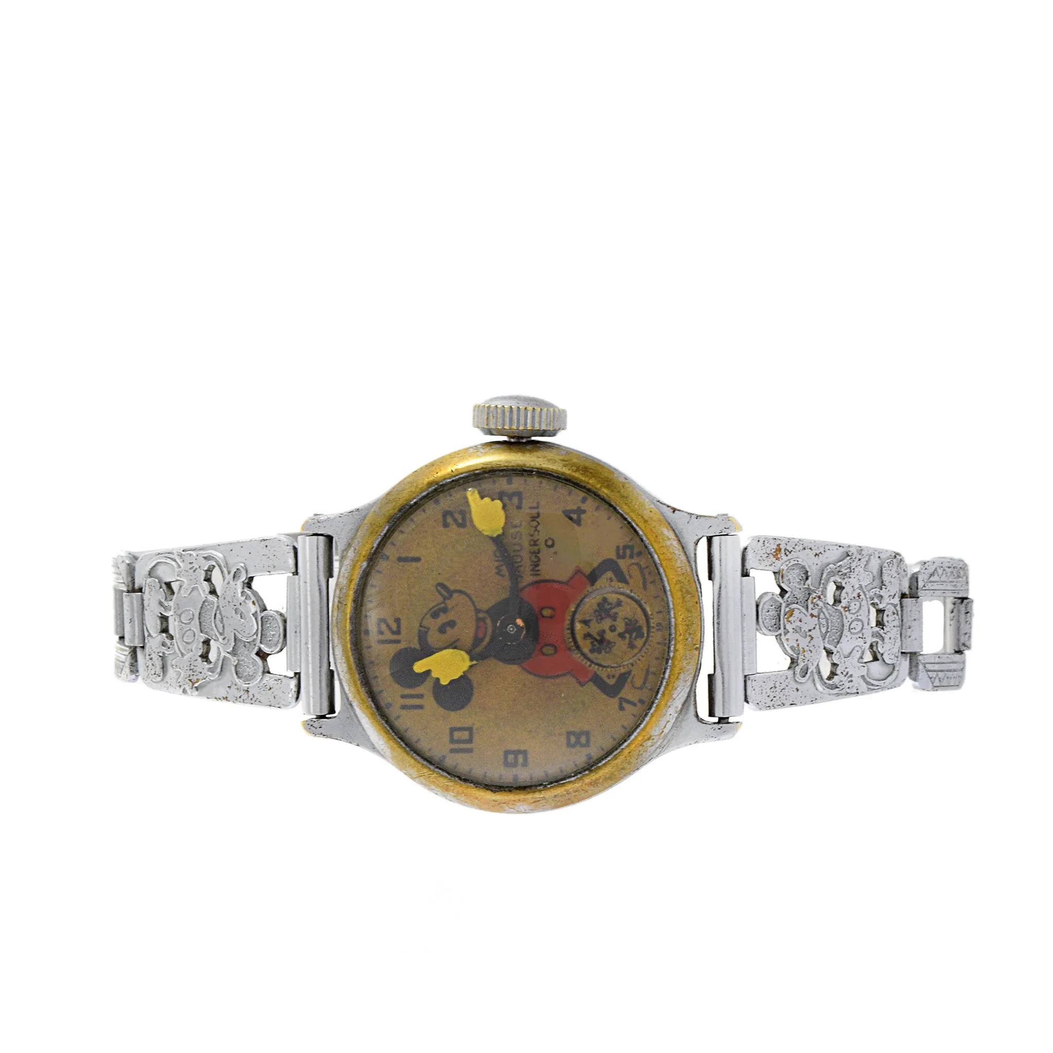 Extremely Rare 1930's Ingersoll Mickey Mouse Watch Two Tone Original Bracelet