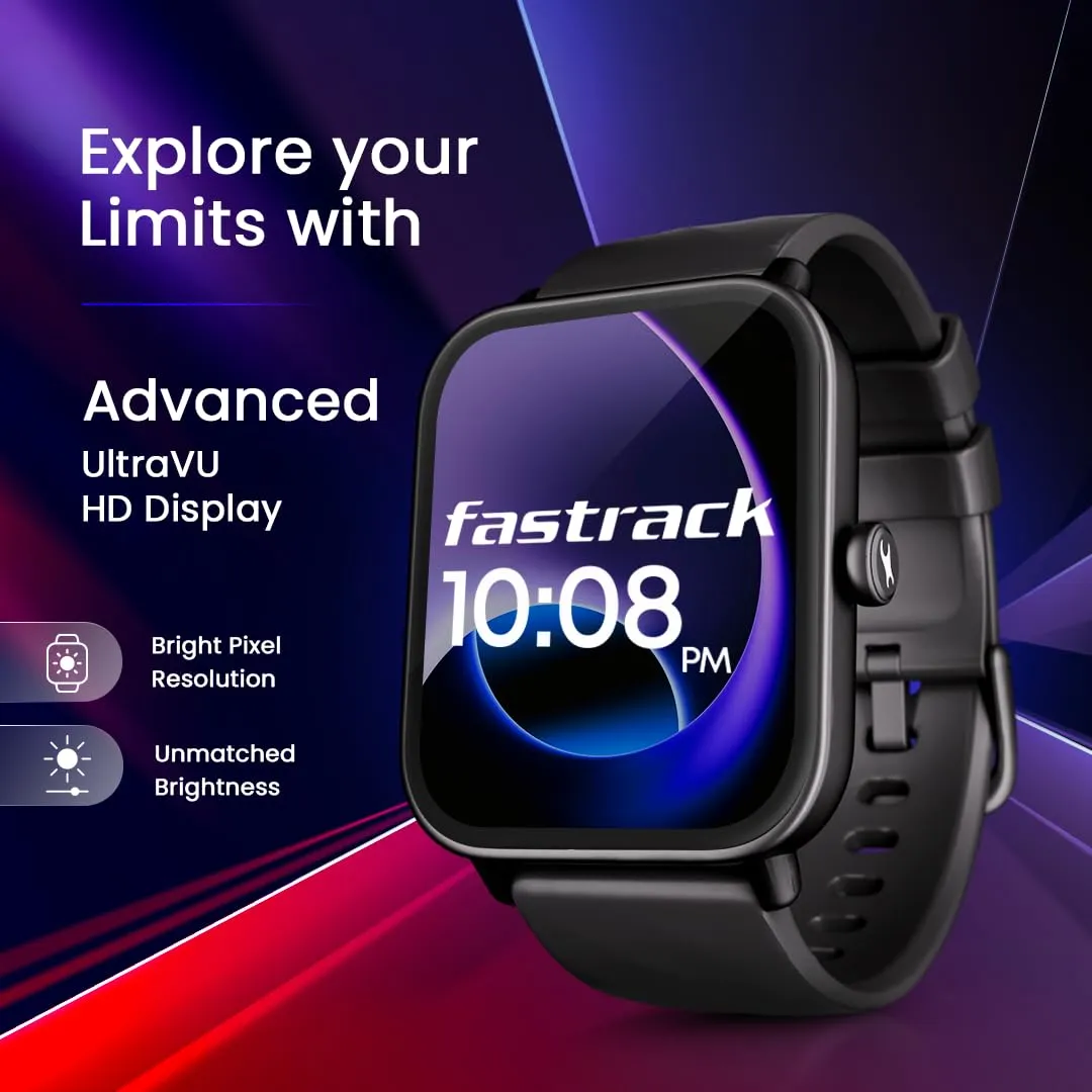 Fastrack Limitless Glide Advanced UltraVU HD Display|BT Calling|ATS Chipset|100  Sports Modes & Watchfaces|Calculator|Voice Assistant|in-Built Games|24 * 7 Health Suite|IP68 Smartwatch(Black)