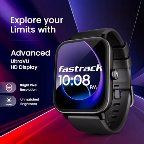 Fastrack Limitless Glide Advanced UltraVU HD Display|BT Calling|ATS Chipset|100  Sports Modes & Watchfaces|Calculator|Voice Assistant|in-Built Games|24 * 7 Health Suite|IP68 Smartwatch(Black)