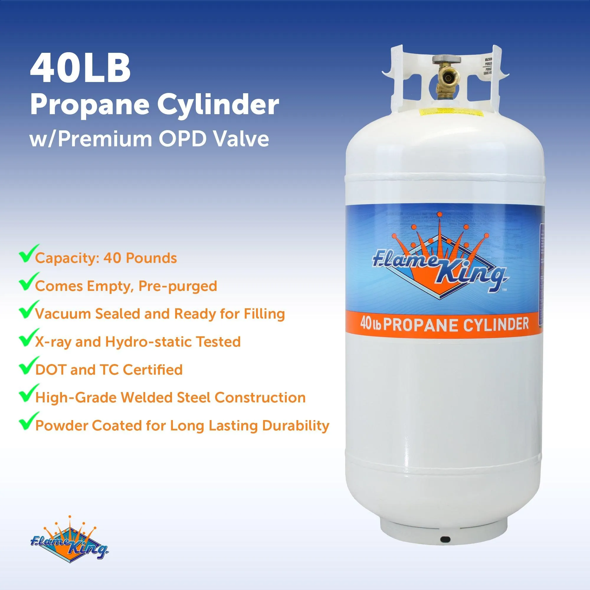 Flame King 40lb Propane Tank LP Cylinder with OPD