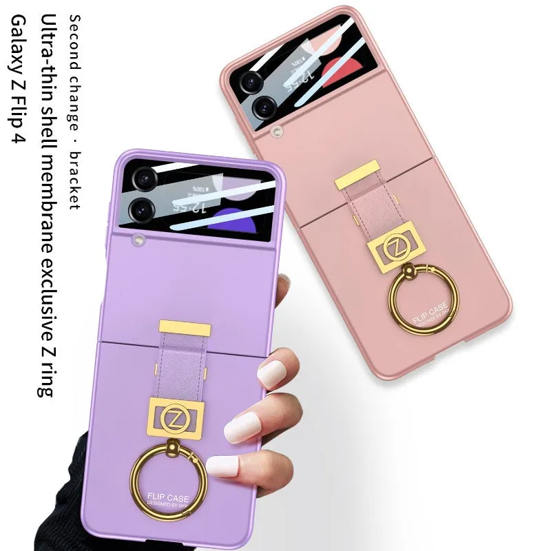 Foldable Skin-touch Ultra-thin Shockproof Phone Case With Z-letter Ring Stand For Samsung Z Flip