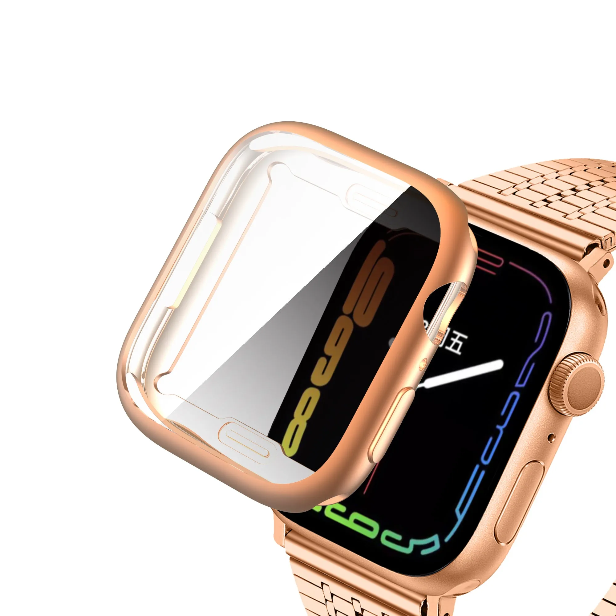 For Apple Watch iWatch Series 7 Full Soft Slim Case 45mm Cover Frame Protective TPU Soft - Rose Gold