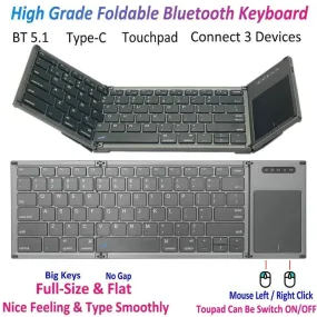 Full Size Fold Folding Foldable Bluetooth 5.1 Keyboard with Touchpad for Windows Android ios mac computer tablet pc phone etc.