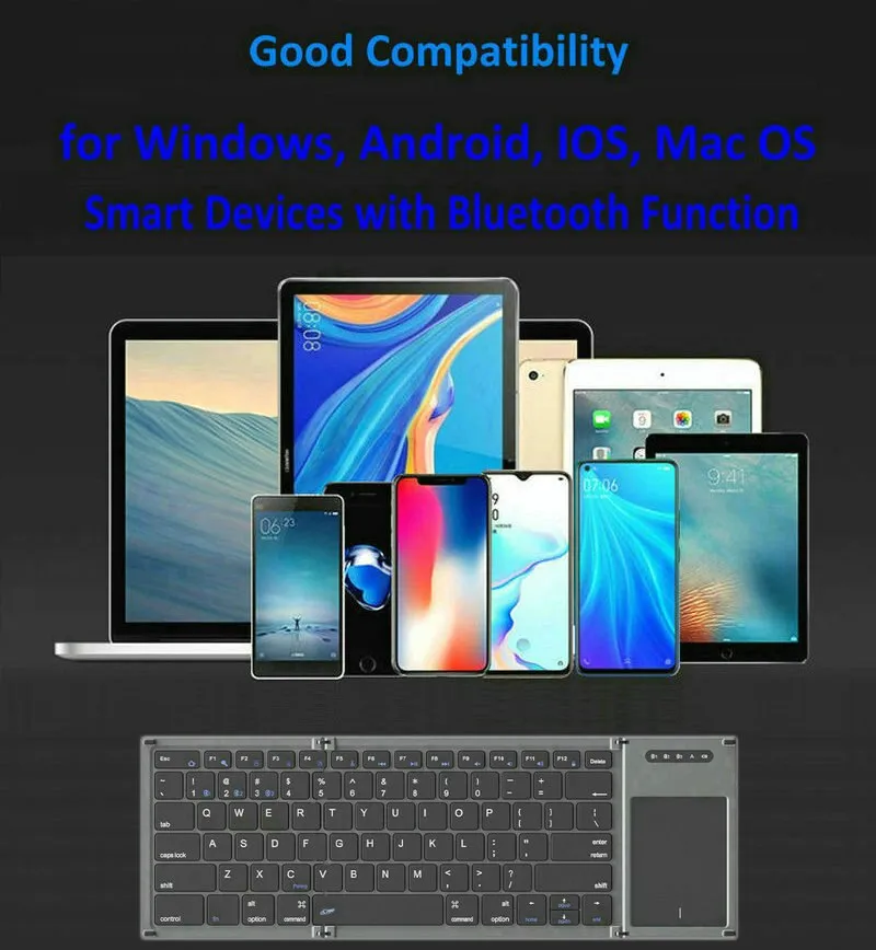 Full Size Fold Folding Foldable Bluetooth 5.1 Keyboard with Touchpad for Windows Android ios mac computer tablet pc phone etc.