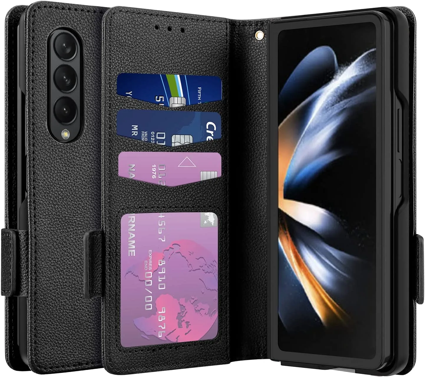 Galaxy Z Fold 4 5G Case, Z Fold 4 Case Wallet Phone Cover Black