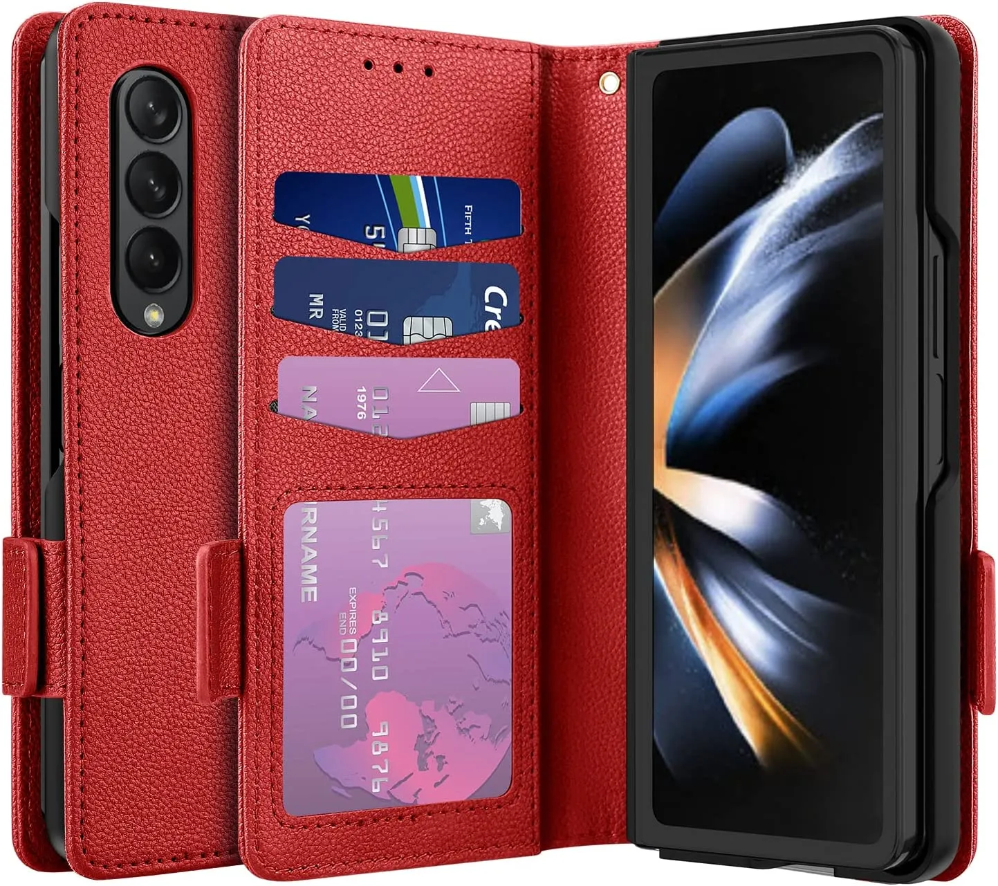 Galaxy Z Fold 4 5G Case, Z Fold 4 Case Wallet Phone Cover Black