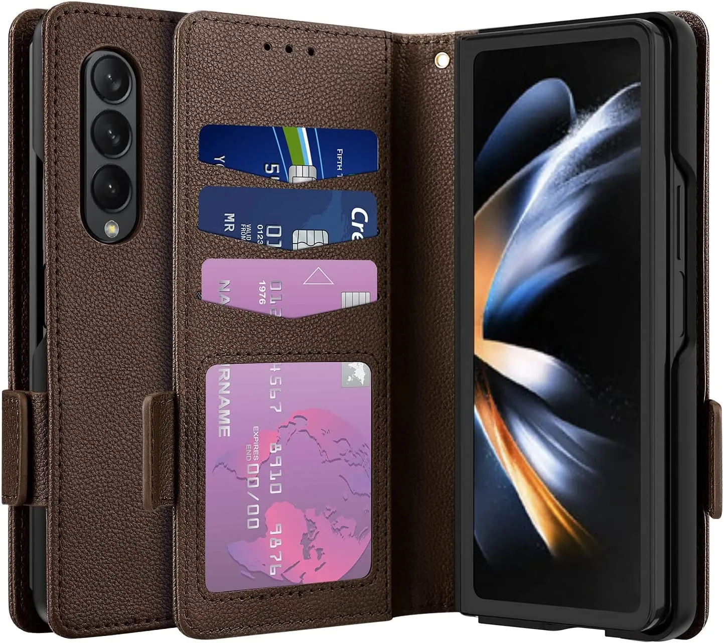 Galaxy Z Fold 4 5G Case, Z Fold 4 Case Wallet Phone Cover Black