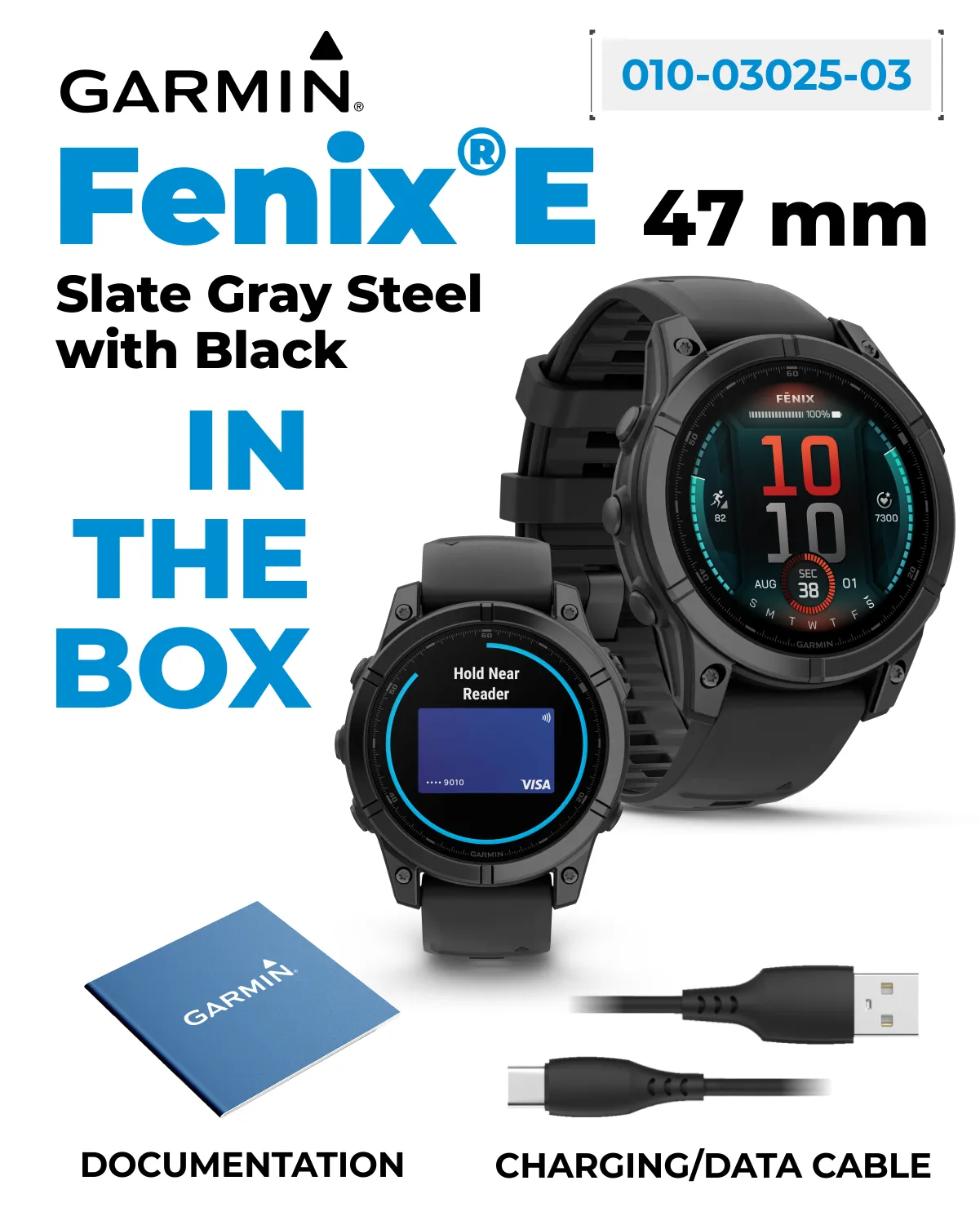 Garmin fenix E – 47 mm, AMOLED Slate Gray Steel with Black Silicone Band Multisport GPS Smartwatch (010-03025-03)