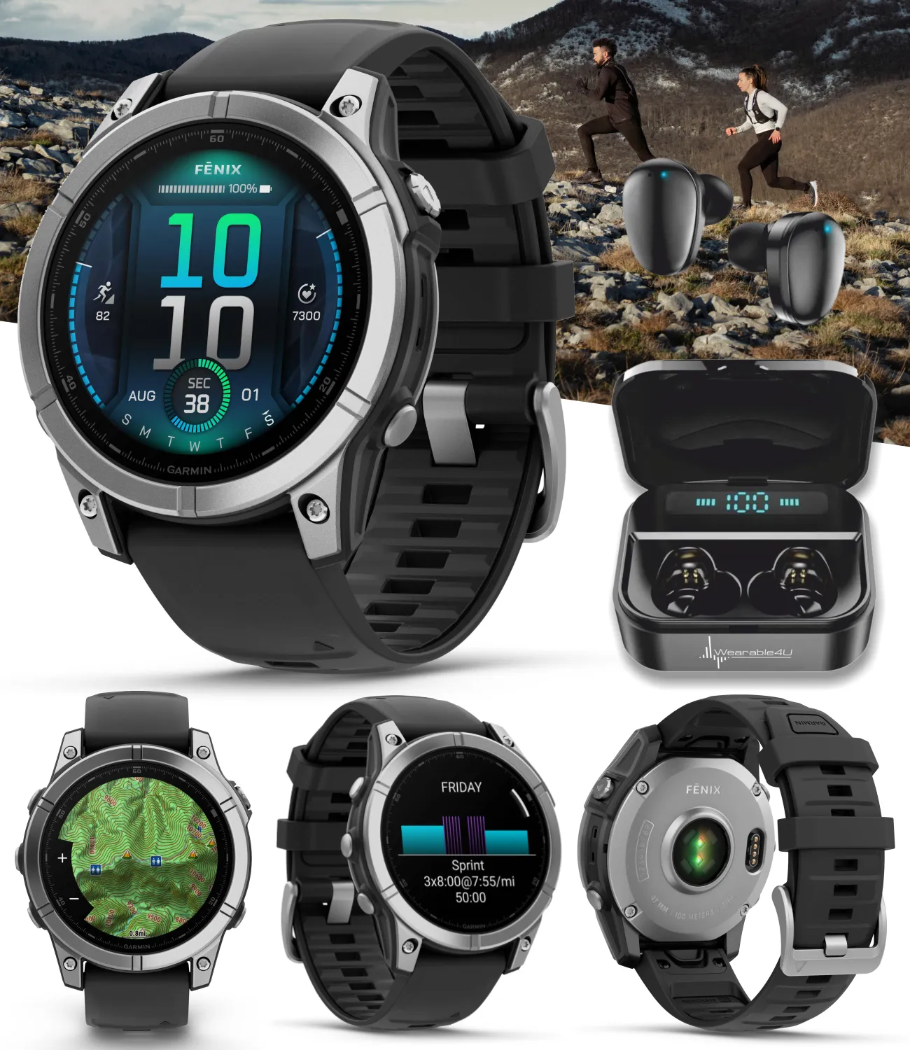 Garmin fenix E – 47 mm, AMOLED Stainless Steel with Black Silicone Band Multisport GPS Smartwatch (010-03025-02)