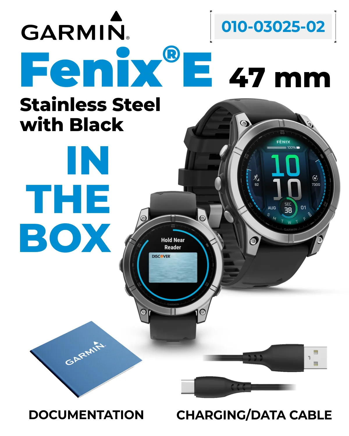 Garmin fenix E – 47 mm, AMOLED Stainless Steel with Black Silicone Band Multisport GPS Smartwatch (010-03025-02)