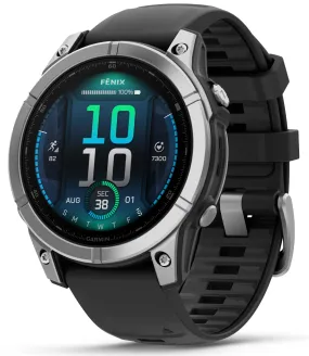 Garmin fenix E – 47 mm, AMOLED Stainless Steel with Black Silicone Band Multisport GPS Smartwatch (010-03025-02)