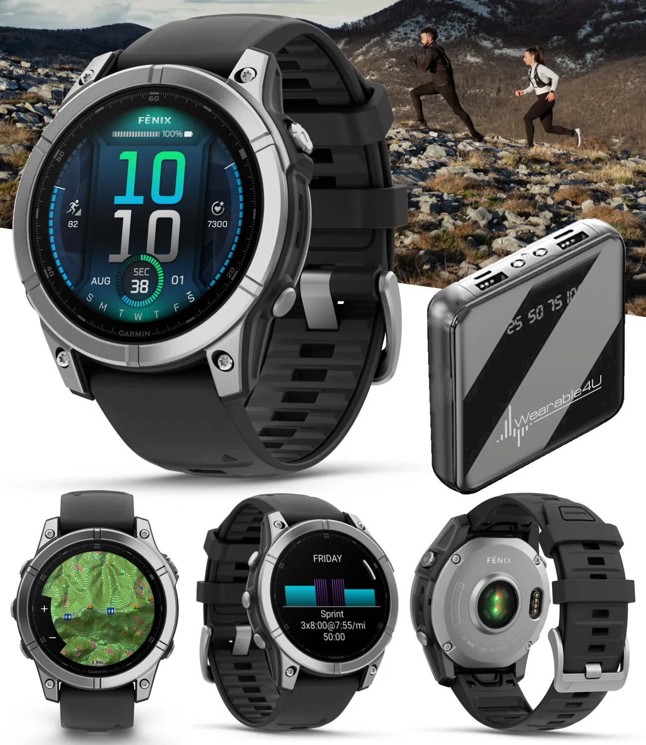 Garmin fenix E – 47 mm, AMOLED Stainless Steel with Black Silicone Band Multisport GPS Smartwatch (010-03025-02)