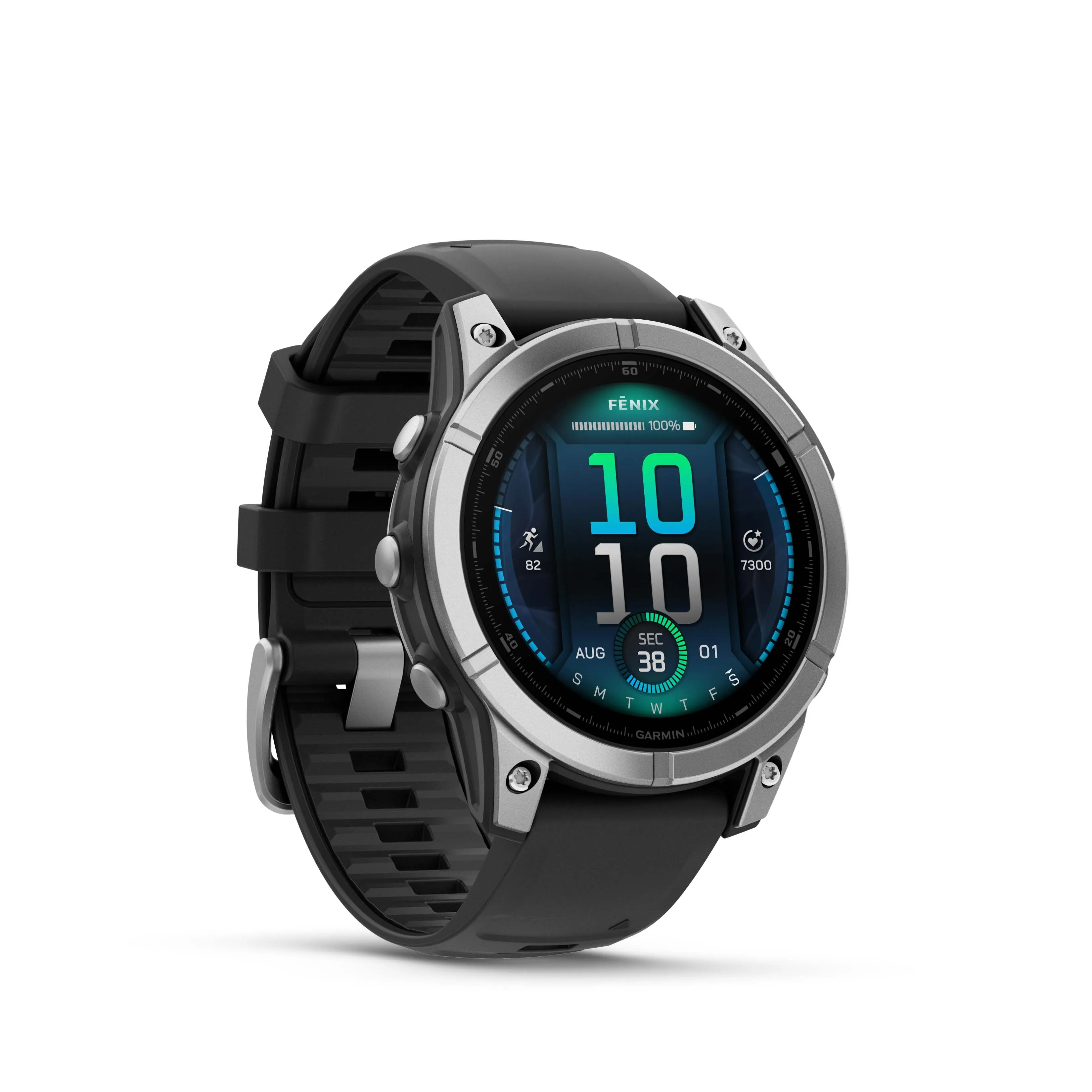 Garmin fenix E – 47 mm, AMOLED Stainless Steel with Black Silicone Band Multisport GPS Smartwatch (010-03025-02)