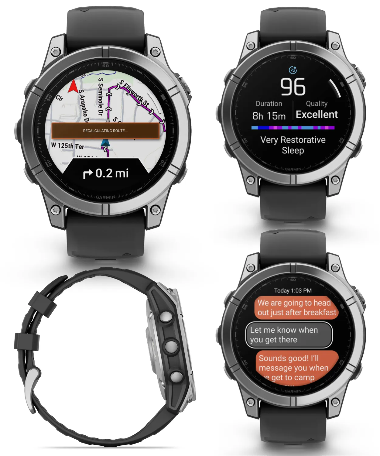 Garmin fenix E – 47 mm, AMOLED Stainless Steel with Black Silicone Band Multisport GPS Smartwatch (010-03025-02)