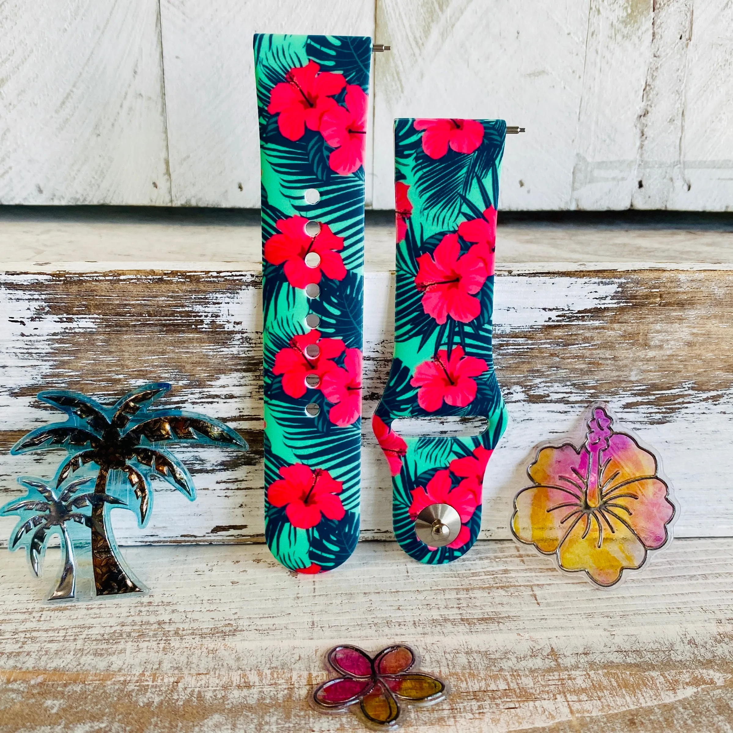 Hibiscus Print Silicone Band For Fitbit Versa 1/2 Multiple Colors Available