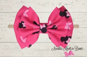 Hot Pink Minnie Mouse Waffle Knit Nylon Headband