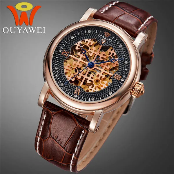 Hot sale Men Watch Luxury Brand Casual Leather Strap Mechanical Watches 1 ATM Water Resistant