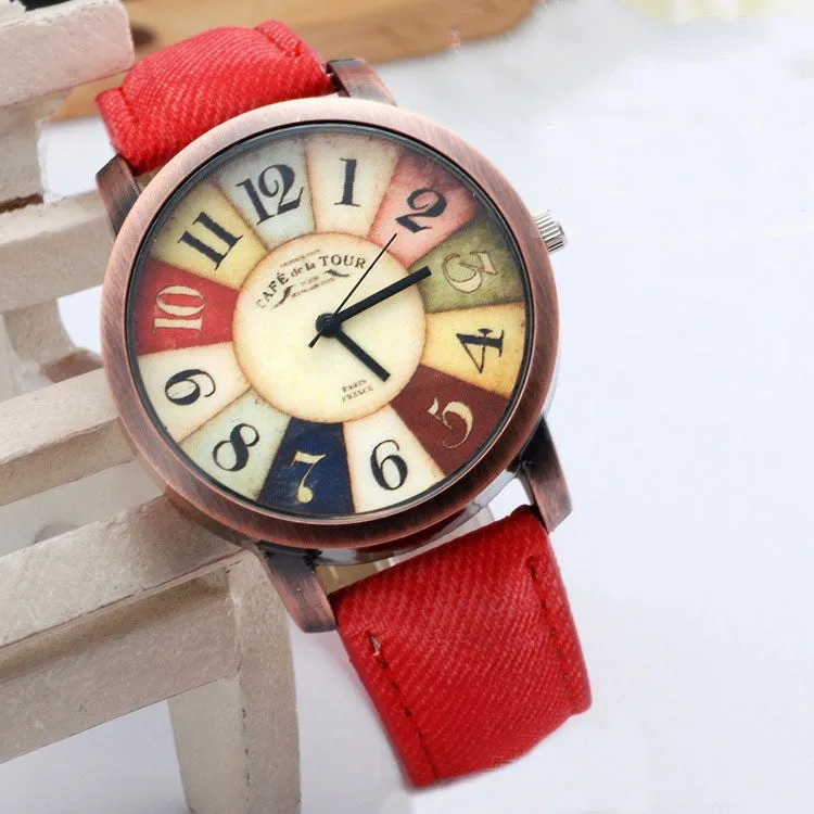 Hot Sale Women Wristwatch 2015 New Style Fashion Casual Watch Unisex Women Men Vintage Demic Fabric Leather Wristwatch