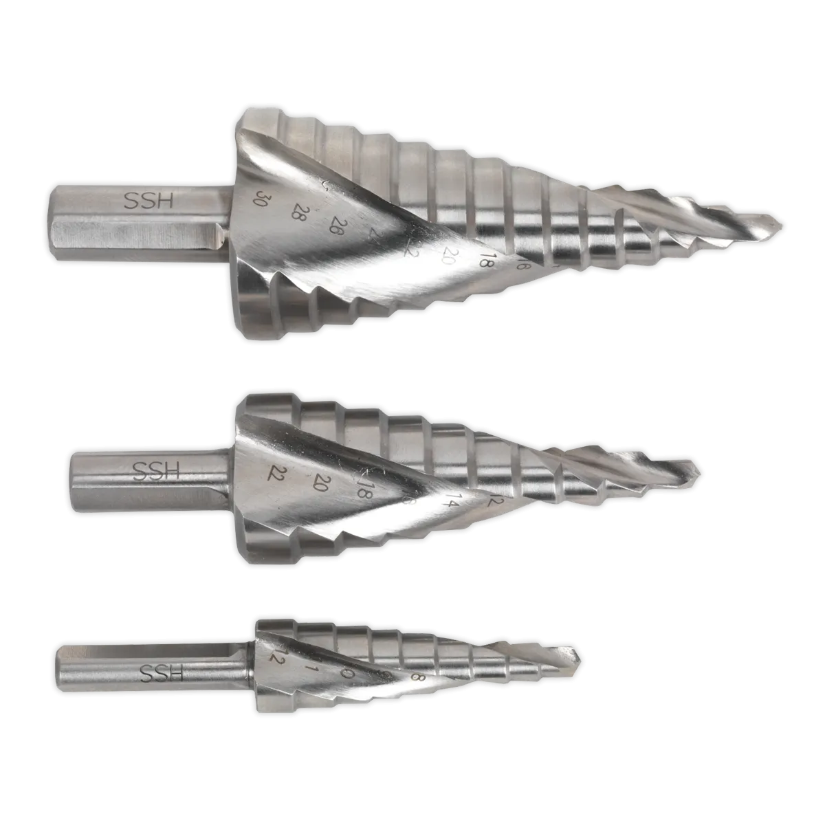 HSS M2 Step Drill Bit Set 3pc Spiral Flute