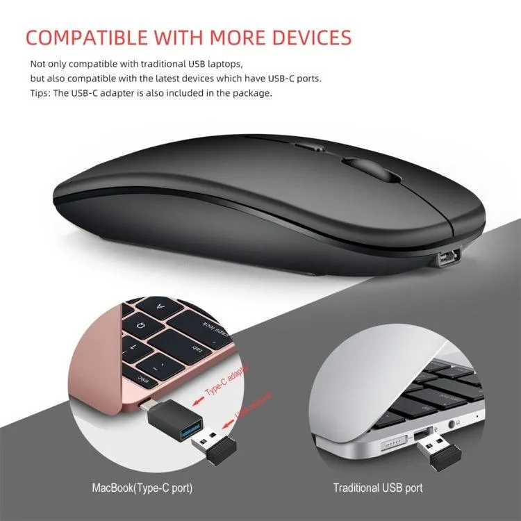 HXSJ M90 Wireless Bluetooth Mouse - Ultra-Thin, Rechargeable, Silent Click, Dual Mode 2.4GHz