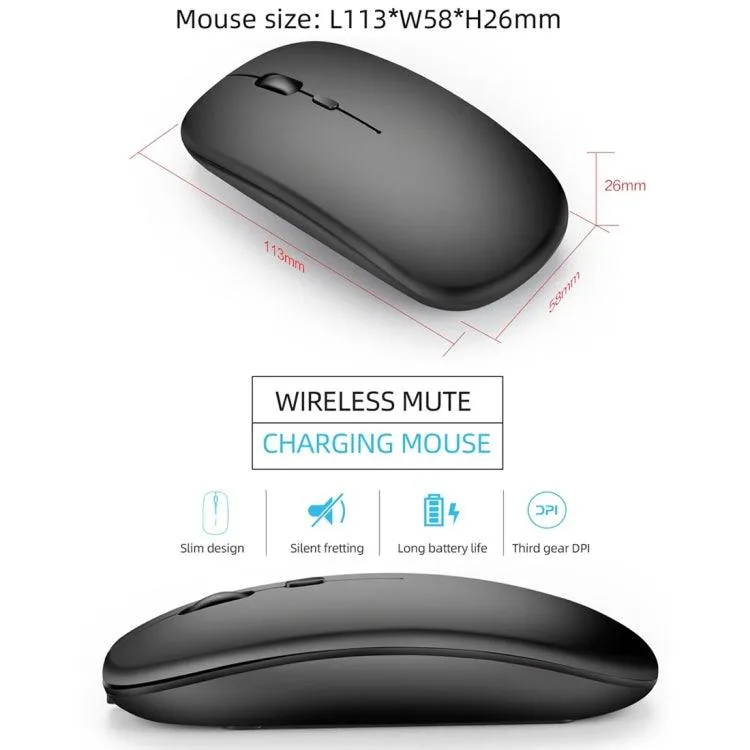 HXSJ M90 Wireless Bluetooth Mouse - Ultra-Thin, Rechargeable, Silent Click, Dual Mode 2.4GHz