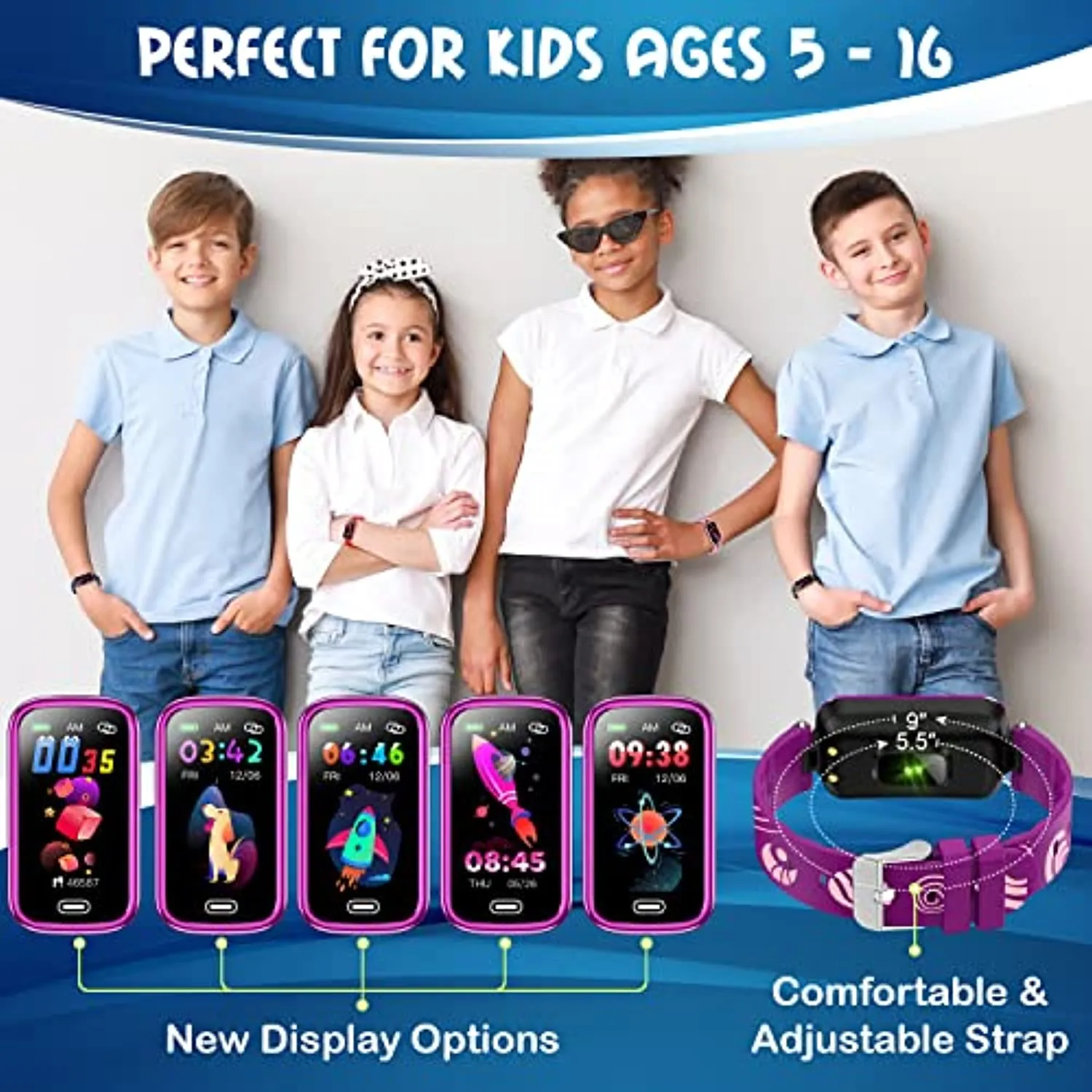 Inspiratek Kids Fitness Tracker for Age 5-16，2022 Upgraded Tracker Kids Watch，Waterproof Watch for Kids with Pedometer，Sleep Monitor & Calorie Counter，Fitness Watch for Kids Girls Boys Teen