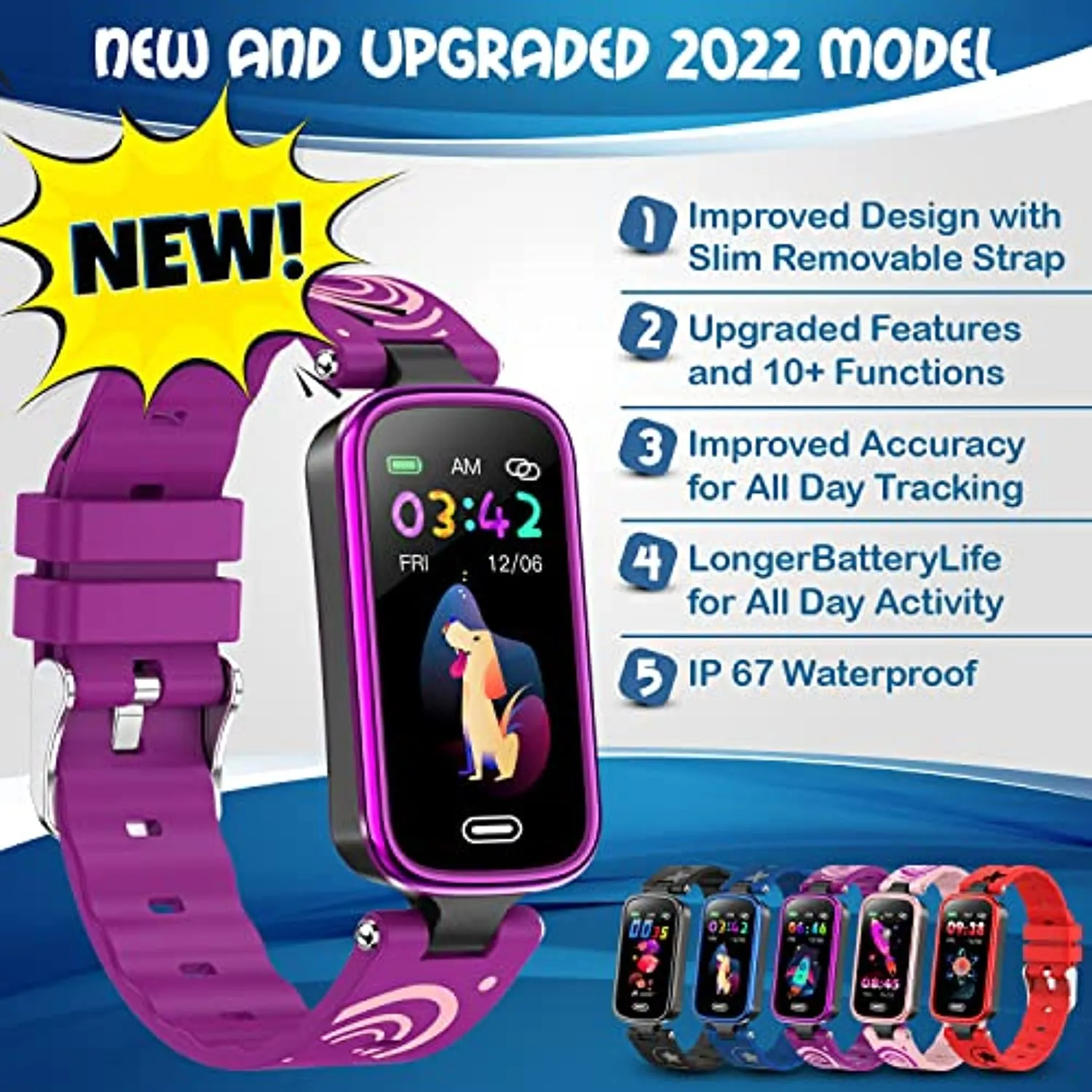 Inspiratek Kids Fitness Tracker for Age 5-16，2022 Upgraded Tracker Kids Watch，Waterproof Watch for Kids with Pedometer，Sleep Monitor & Calorie Counter，Fitness Watch for Kids Girls Boys Teen