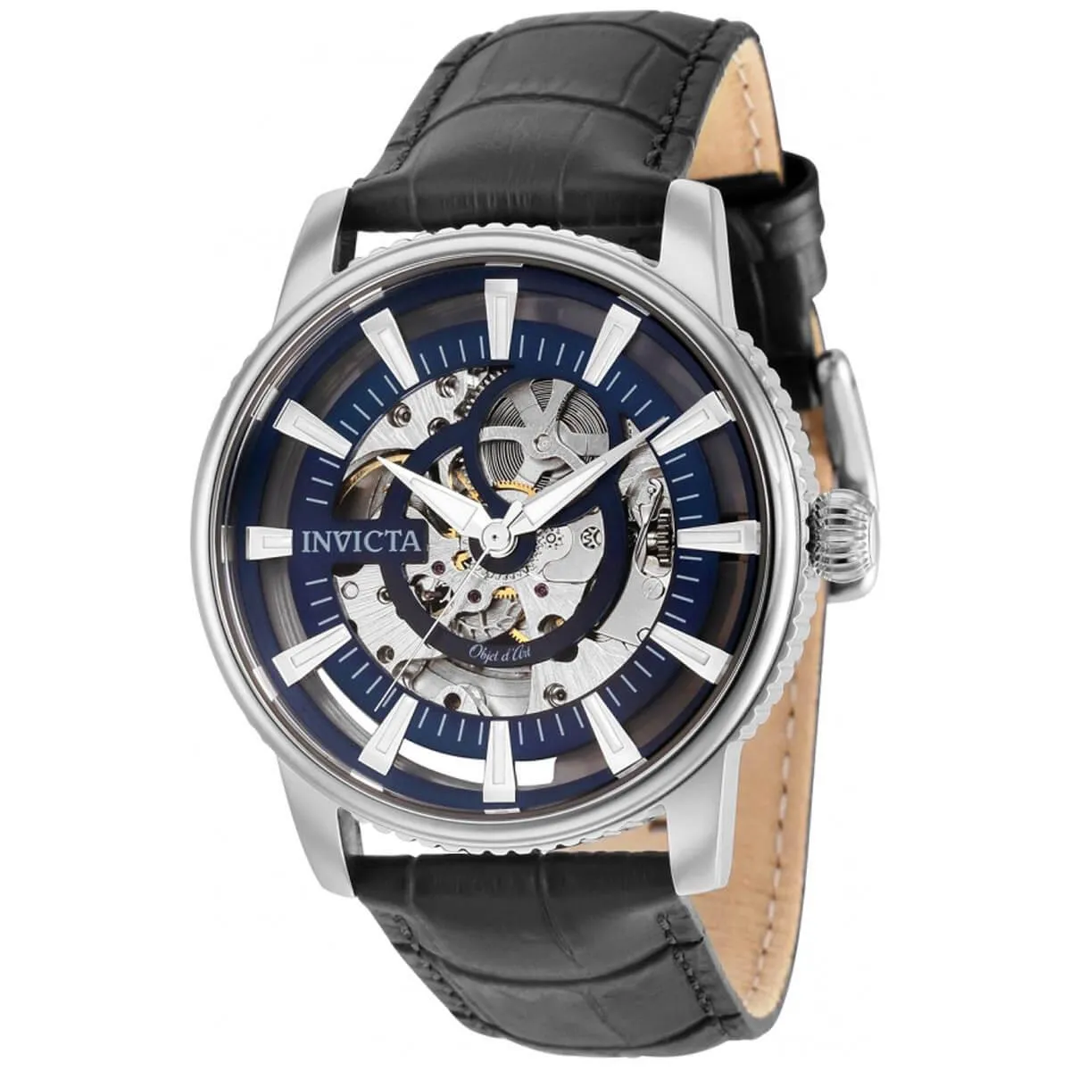 Invicta Men's Automatic Watch - Objet D Art Blue Skeleton Dial Black Strap | 30922