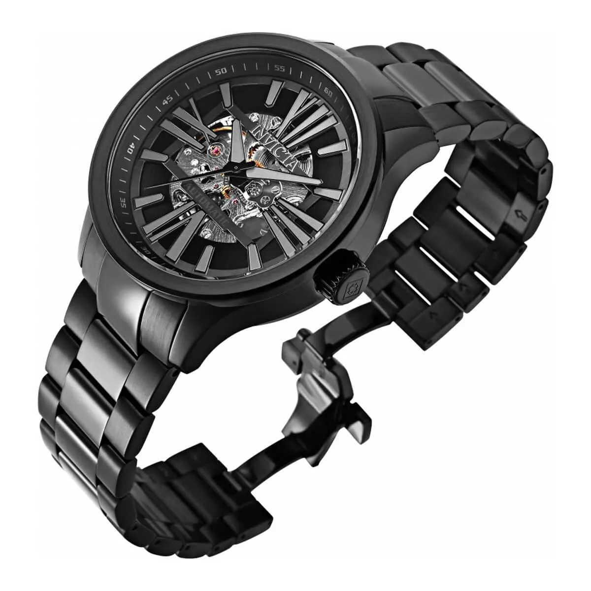 Invicta Men's Automatic Watch - Objet D Art Semi Skeleton Dial Black Bracelet | 32743