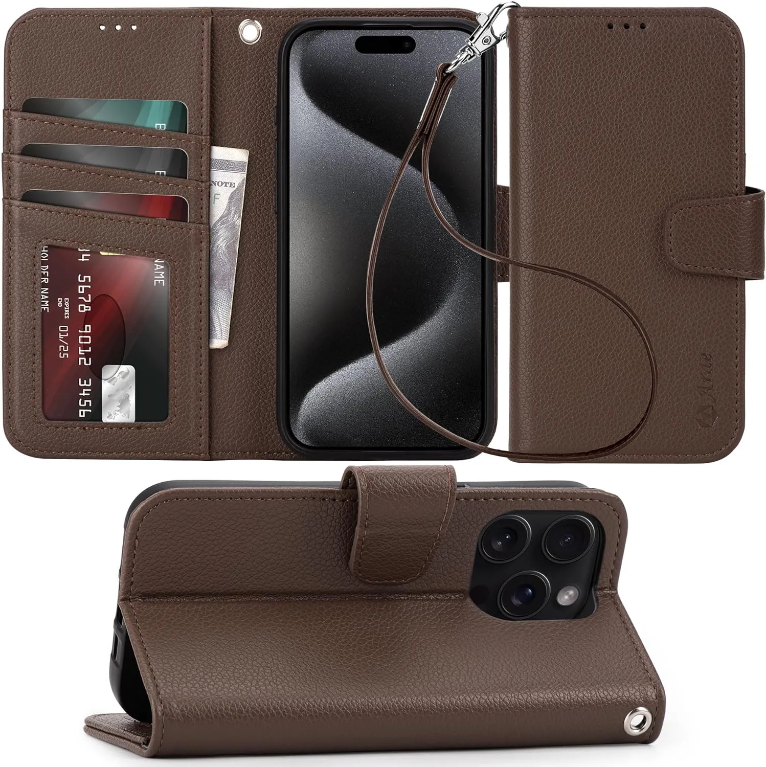 iPhone 16 Pro Max Case Card Holder Wrist Strap Wallet Flip Case