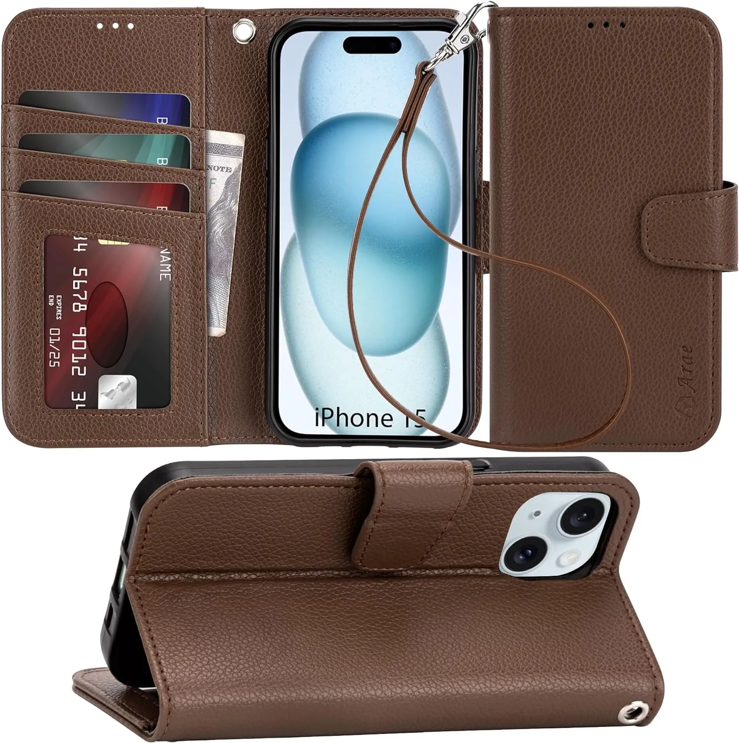 iPhone 16 Pro Max Case Card Holder Wrist Strap Wallet Flip Case