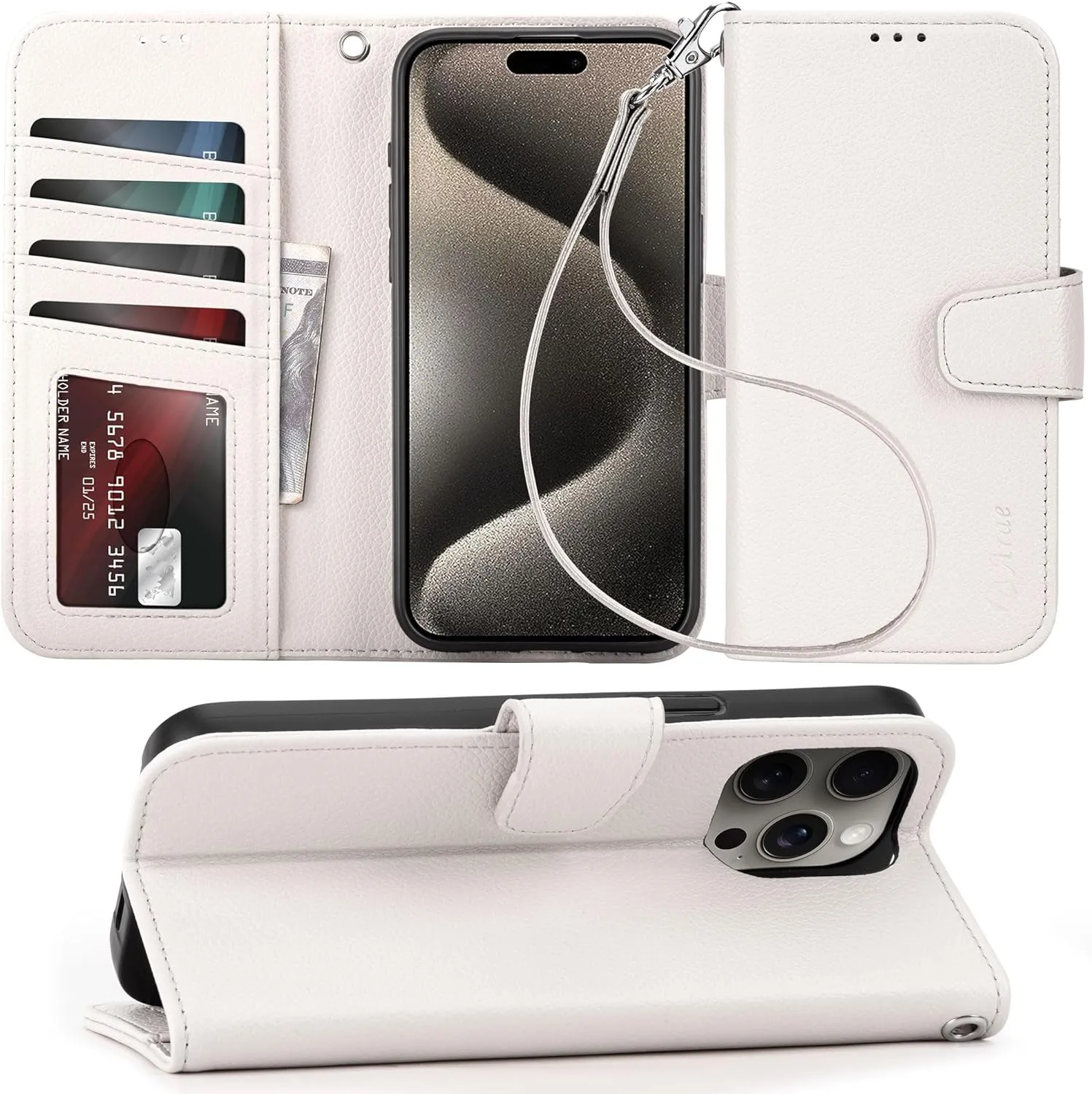 iPhone 16 Pro Max Case Card Holder Wrist Strap Wallet Flip Case