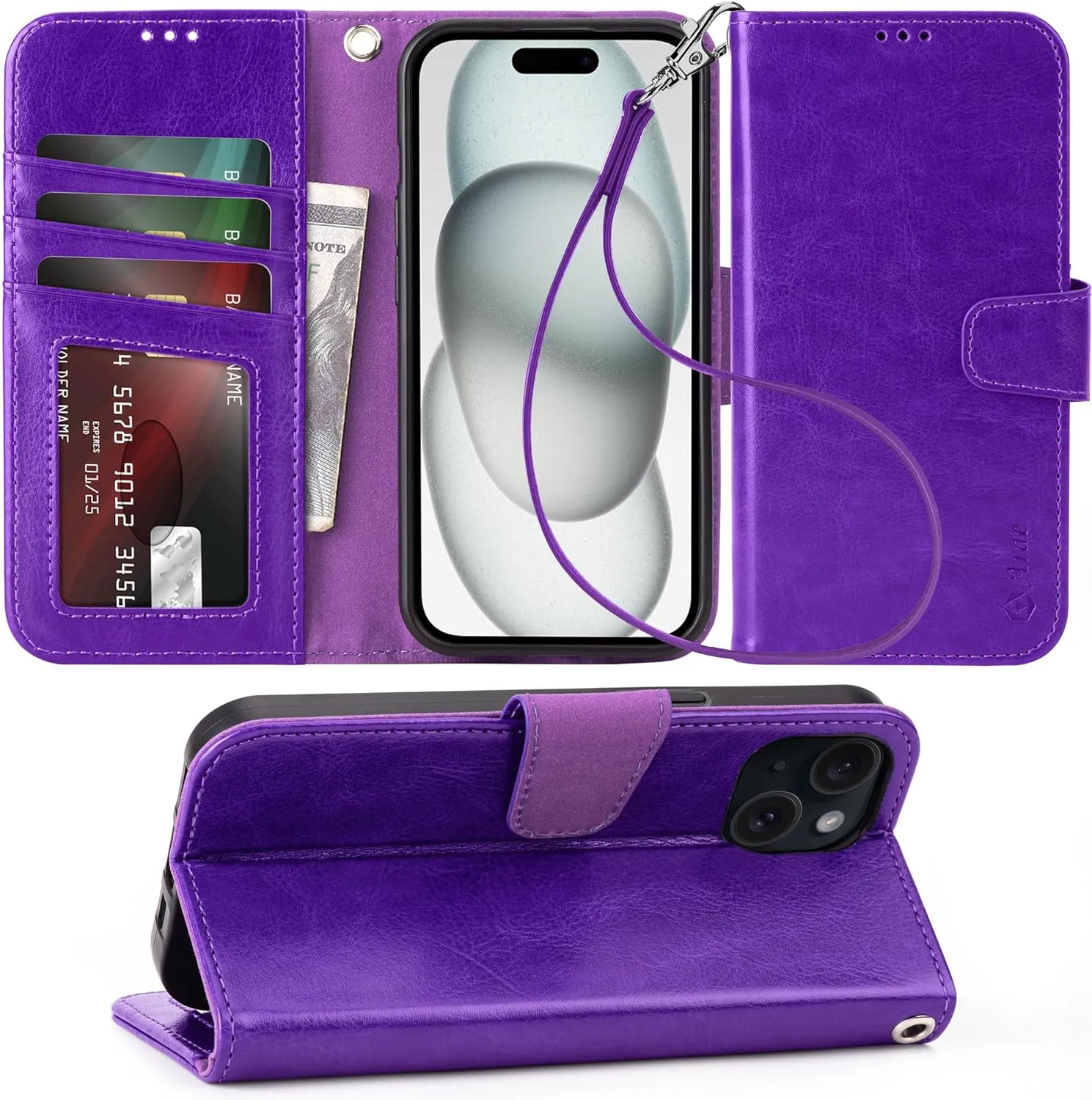 iPhone 16 Pro Max Case Card Holder Wrist Strap Wallet Flip Case