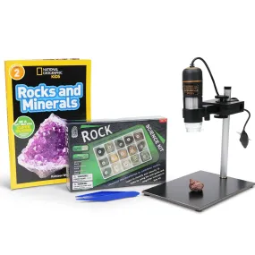 IQCREW by Amscope Kid's 10X-200X 0.3MP Handheld USB Digital Microscope with Look and Learn Rock and Mineral Collecting Activity Kit