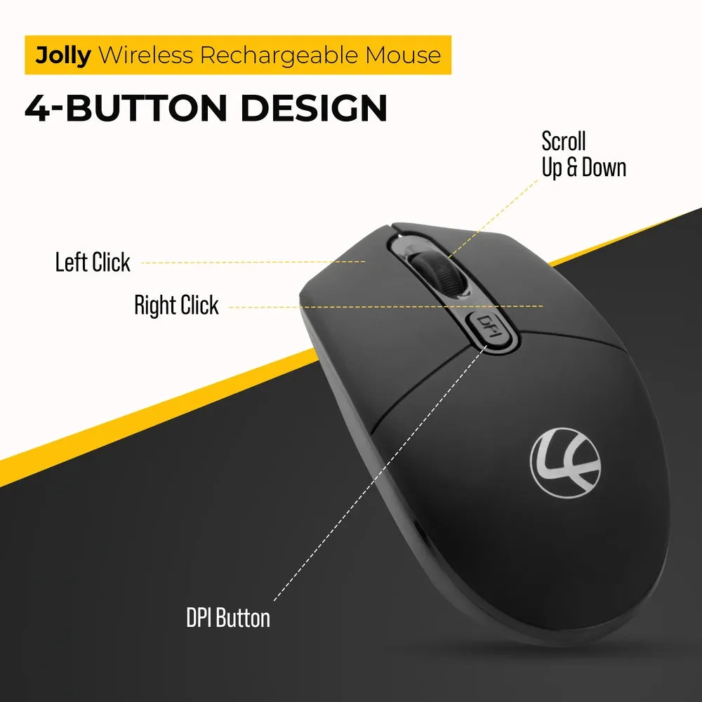 Jolly Rechargeable Mouse - 4 Button, 1600 dpi - Black