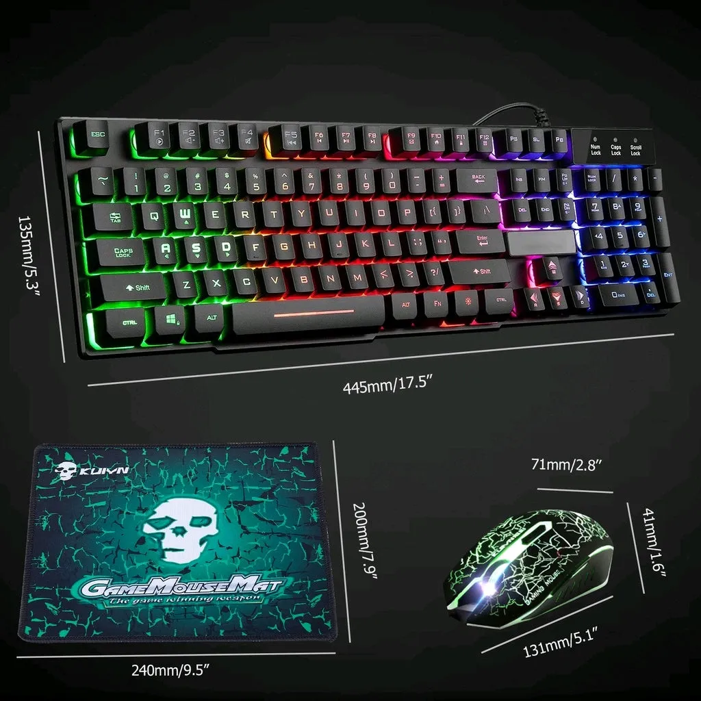 kit para PC consola Audífonos RGB 3 en 1, mouse pad 300 x 800 x 4 mm, teclado rgb y mouse con rgb