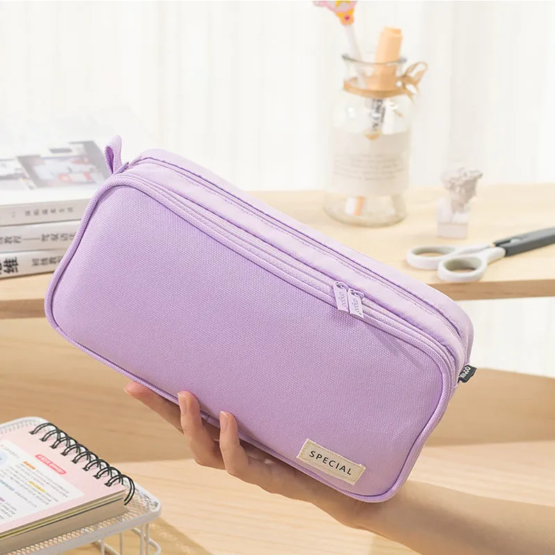 Large Flip Drawer Double Sided Zipper Rectangular Pencil Case