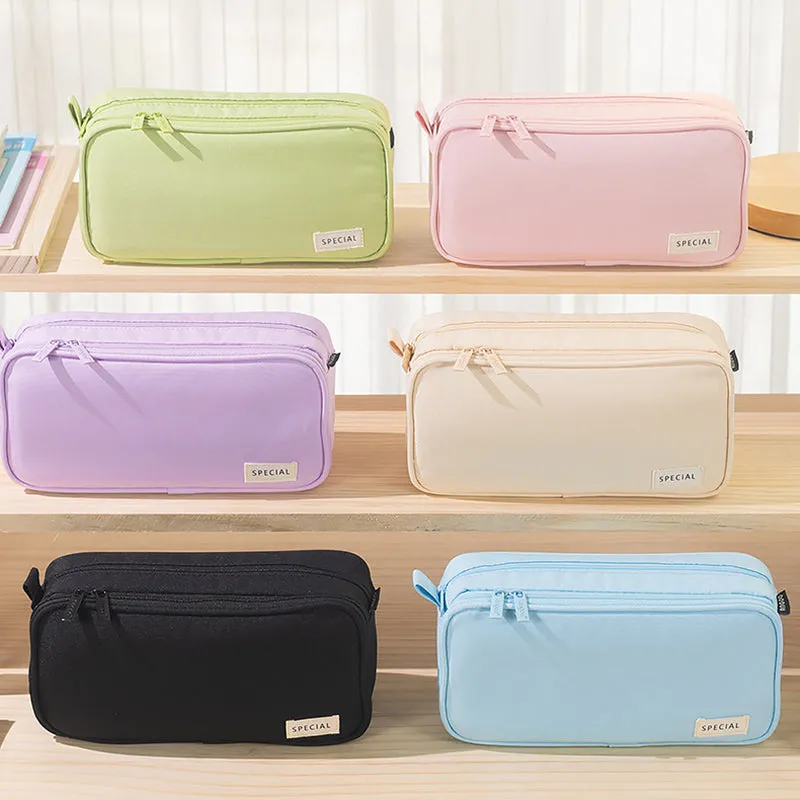 Large Flip Drawer Double Sided Zipper Rectangular Pencil Case