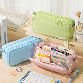 Large Flip Drawer Double Sided Zipper Rectangular Pencil Case