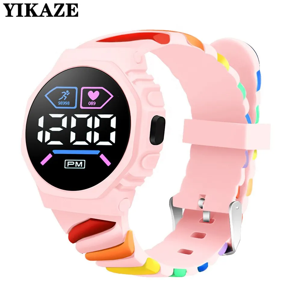 LED Digital Children Kids Watch Wristwatch for Boys Girls Waterproof Silicone Rainbow Kids Student Sport Electronic Watches