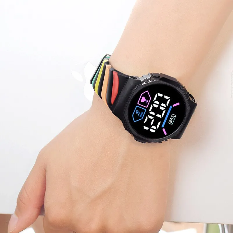 LED Digital Children Kids Watch Wristwatch for Boys Girls Waterproof Silicone Rainbow Kids Student Sport Electronic Watches