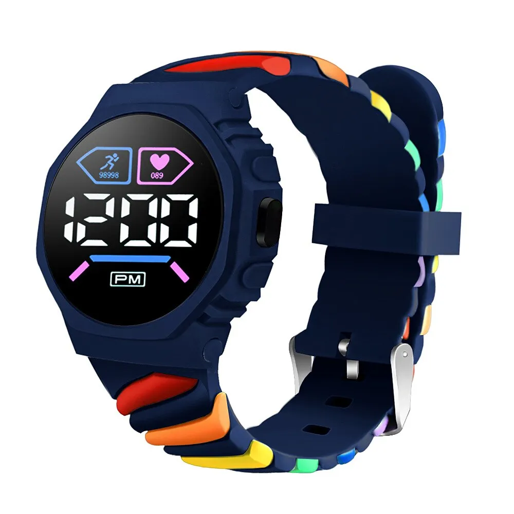 LED Digital Children Kids Watch Wristwatch for Boys Girls Waterproof Silicone Rainbow Kids Student Sport Electronic Watches