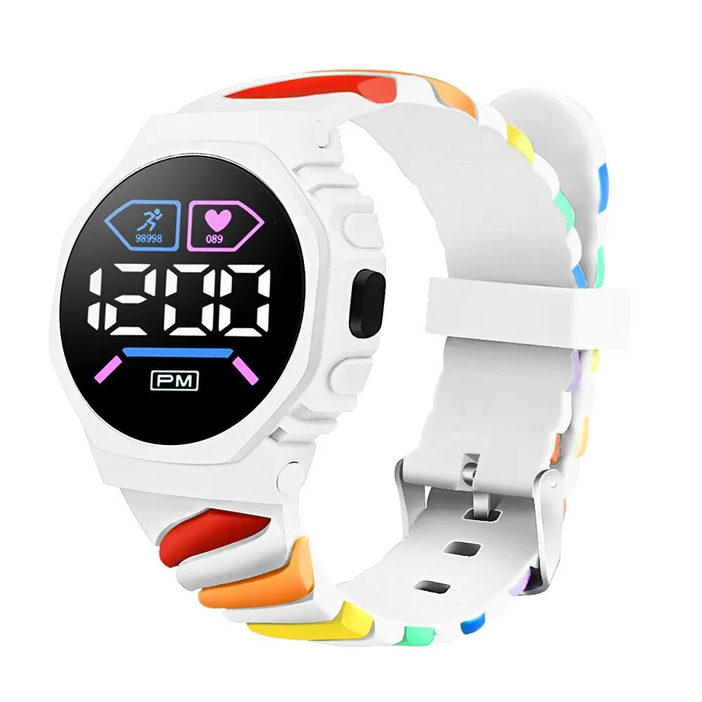 LED Digital Children Kids Watch Wristwatch for Boys Girls Waterproof Silicone Rainbow Kids Student Sport Electronic Watches