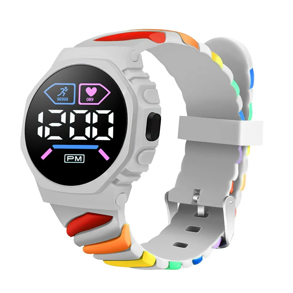 LED Digital Children Kids Watch Wristwatch for Boys Girls Waterproof Silicone Rainbow Kids Student Sport Electronic Watches