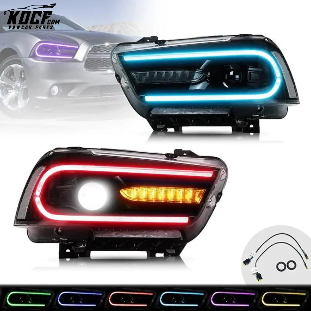 LED RGB Headlights Multicolor DRL For Dodge Charger 2011-2014 Headlamps Assembly