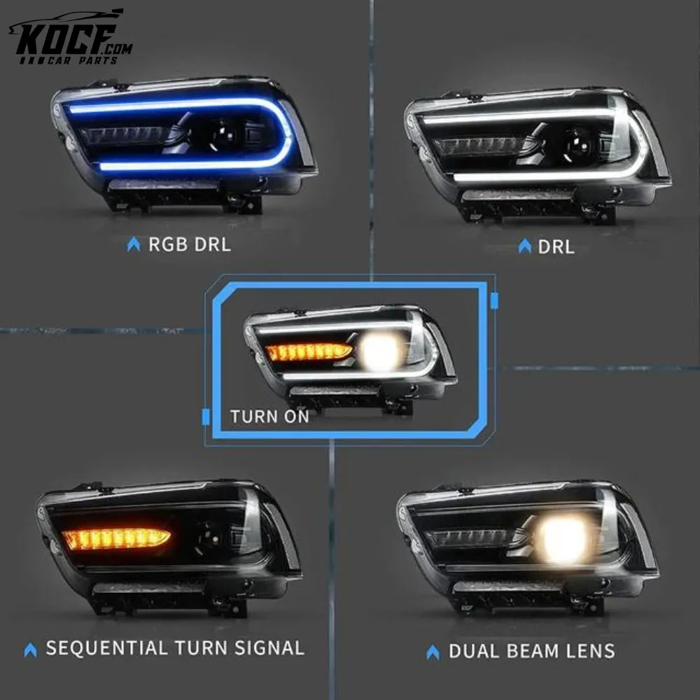 LED RGB Headlights Multicolor DRL For Dodge Charger 2011-2014 Headlamps Assembly