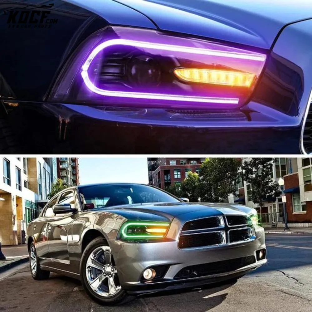 LED RGB Headlights Multicolor DRL For Dodge Charger 2011-2014 Headlamps Assembly